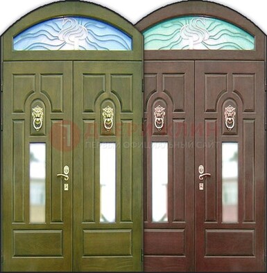 Стальная арочная дверь со стеклом ДА-17 для монолитного дома в Луховицах