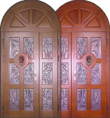 Металлическая арочная дверь со стеклом ДА-28 в коттедж в Луховицах