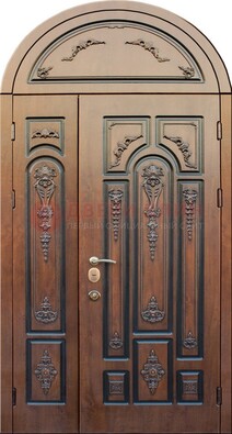 Арочная железная дверь с виноритом и узором ДА-36 в Луховицах