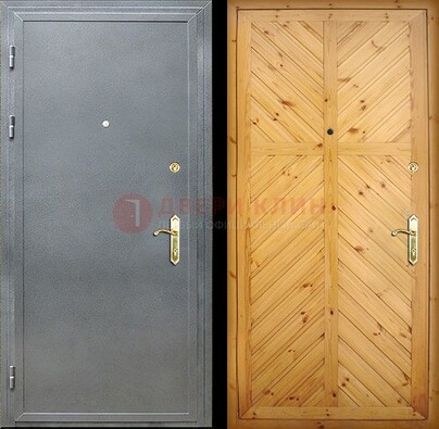 Серая металлическая дверь с евровагонкой ДЕ-12 в Луховицах