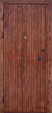Коричневая железная дверь с евровагонкой ДЕ-18 в Луховицах