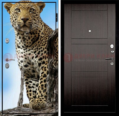 Железная дверь с рисунком гепарда снаружи ДФ-27 в Луховицах