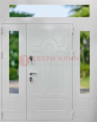 Белая стальная дверь порошок со стеклом и фрамугами ДФГ-11 в Луховицах