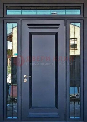 Черная металлическая дверь с фрамугой и филенкой ДФГ-19 в Луховицах