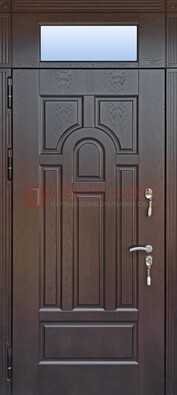 Железная дверь с фрамугой в коричневом цвете ДФГ-22 в Луховицах