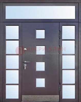 Современная железная дверь со стеклом и фрамугами ДФГ-4 в Луховицах