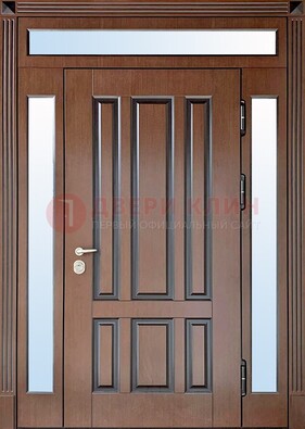 Железная дверь со стеклом и фрамугами в коричневом цвете ДФГ-8 в Луховицах