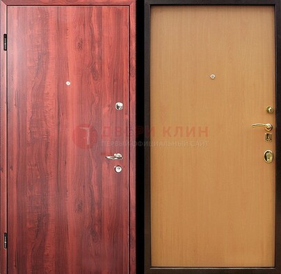 Красная железная дверь с ламинатом ДЛ-3 в Луховицах