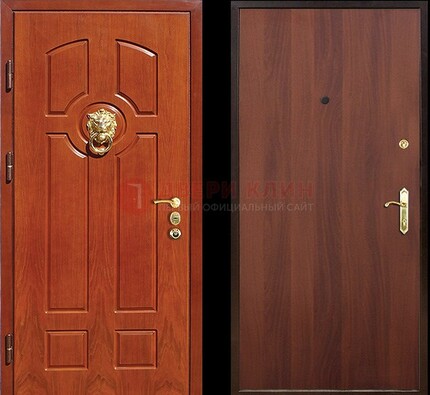 Оранжевая стальная дверь с МДФ ламинат внутри ДМ-18 в квартиру в Луховицах