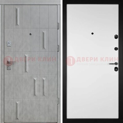 Серая стальная дверь с рисунком МДФ и внутри Белый ясень ДМ-280 в Луховицах