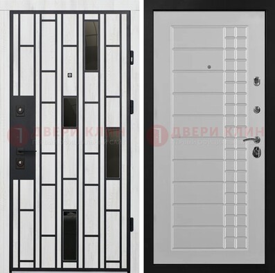 Белая с черными элементами железная дверь МДФ ДМ-282 в Луховицах