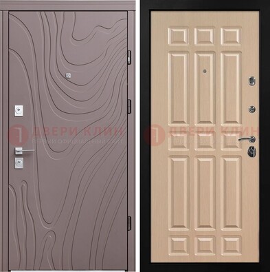 Светло-коричневая железная филенчатая дверь с рисунком МДФ ДМ-283 в Луховицах