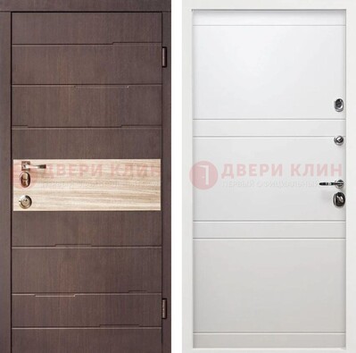 Коричневая стальная дверь с филенчатой МДФ в Белом цвете ДМ-306 в Луховицах