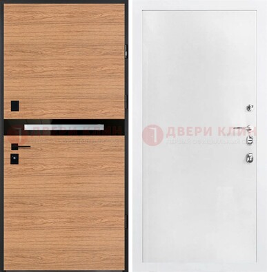 Железная коричневая дверь с МДФ в белом цвете ДМ-313 в Луховицах