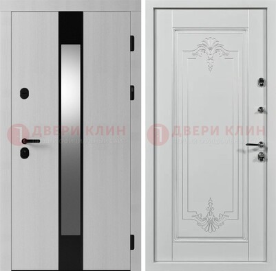 Белая металлическая дверь МДФ с зеркальной вставкой ДМ-324 в Луховицах