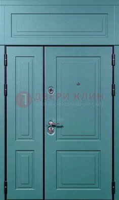 Синяя металлическая дверь с МДФ и верхней фрамугой ДМ-339 в Луховицах