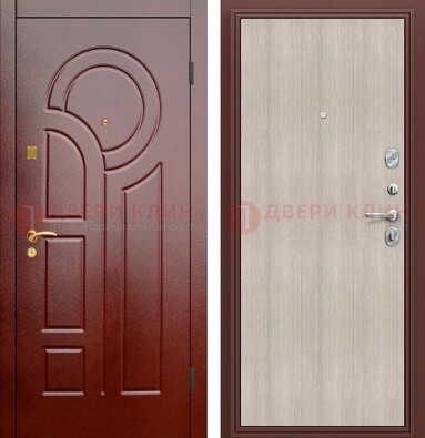 Красная металлическая дверь с МДФ панелями ДМ-368 в Луховицах