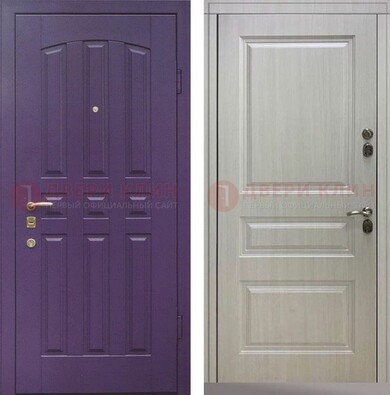 Фиолетовая железная дверь с филенчатами МДФ ДМ-374 в Севастополе