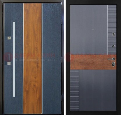 Темная металлическая дверь МДФ со вставками ДМ-411 в Луховицах