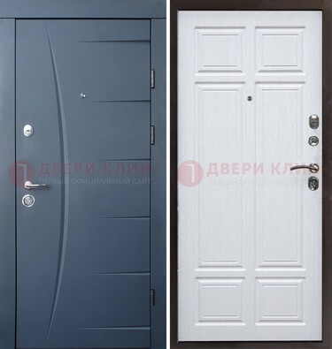 Темно-синяя стальная дверь МДФ белая внутри ДМ-435 в Луховицах