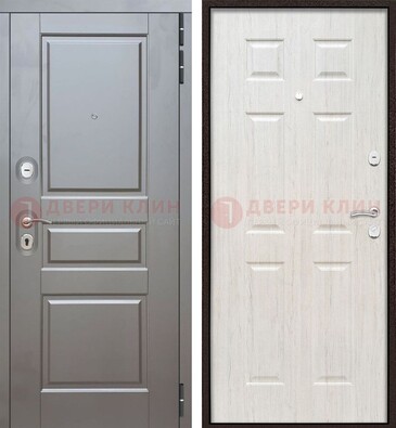 Светлая металлическая дверь с двумя МДФ панелями ДМ-458 в Луховицах