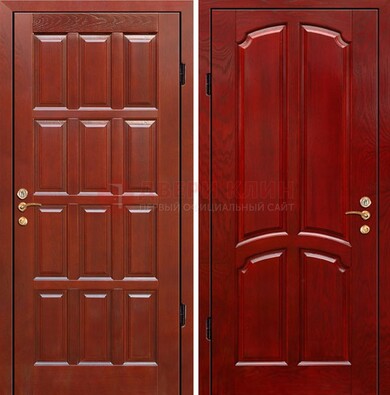 Красная металлическая дверь с массивом дуба ДМД-15 в Луховицах