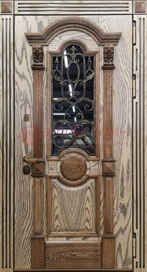 Железная дверь с массивом дуба со стеклом и ковкой ДМД-47 в Луховицах