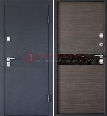 Черная железная дверь с порошковым напылением МДФ внутри ДП-114 в Луховицах