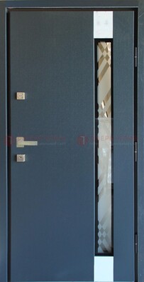 Серая стальная дверь с порошковым покрытием и стеклянной вставкой ДП-216 в Луховицах