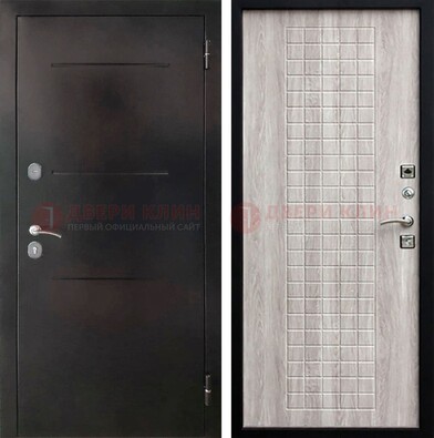 Черная железная дверь с порошковым покрытием и филенчатой МДФ ДП-221 в Луховицах