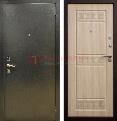 Железная темно-серая дверь с порошковым напылением и МДФ с резьбой ДП-276 в Луховицах
