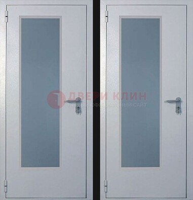 Белая металлическая противопожарная дверь с декоративной вставкой ДПП-5 в Луховицах