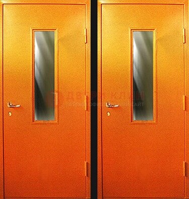 Оранжевая противопожарная дверь со вставкой из стекла ДПП-8 в Луховицах