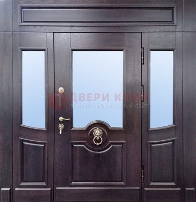 Филенчатая металлическая дверь с панелью МДФ и стеклом ДПР-102 в Луховицах