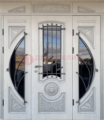 Большая парадная дверь Винорит со стеклом и ковкой ДПР-108 в Луховицах