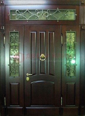 Стальная парадная дверь со стеклом и ковкой ДПР-18 для деревянного дома в Луховицах