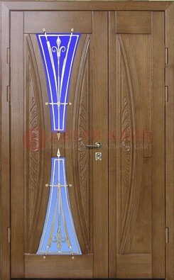 Коттеджная парадная дверь со стеклянными вставками и ковкой ДПР-26 в Луховицах