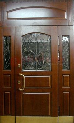 Стальная парадная дверь со вставками из стекла и ковки ДПР-30 в коттедж в Луховицах