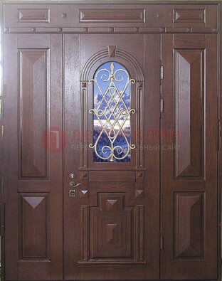 Стальная парадная дверь со стеклом и ковкой ДПР-4 для коттеджа в Луховицах