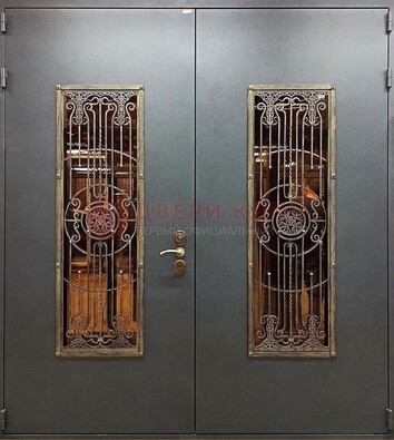 Входная металлическая парадная дверь со стеклом и ковкой ДПР-81 в Луховицах