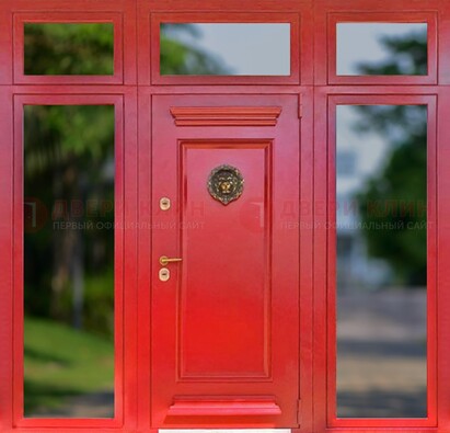 Красная парадная дверь для частного дома ДПР-88 в Луховицах