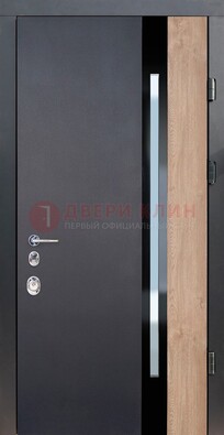 Черная металлическая дверь МДФ со стеклом ДС-14 в Луховицах