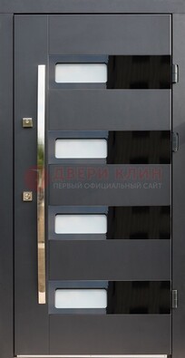 Черная стальная дверь МДФ хайтек со стеклом ДС-16 в Луховицах
