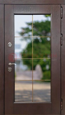 Коричневая стальная дверь со стеклом ДС-19 в Луховицах
