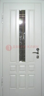Белая металлическая дверь со стеклом ДС-1 в загородный дом в Луховицах