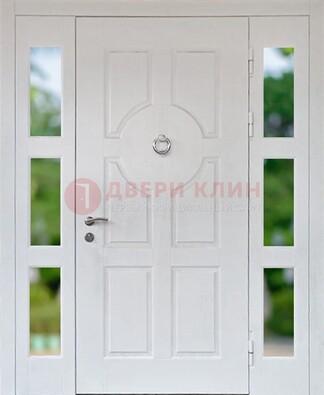 Белая стальная дверь со стеклом и фрамугами ДС-20 в Луховицах