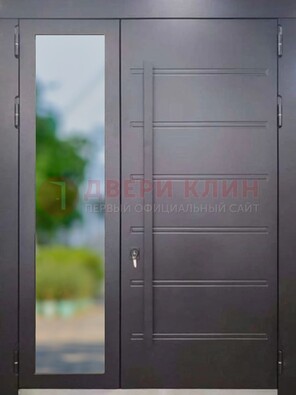 Чёрная двухстворчатая металлическая дверь со стеклом ДС-60 в Луховицах