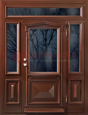 Коричневая металлическая дверь со стеклом ДС-67 в Луховицах