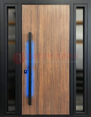 Коричневая металлическая дверь со стеклом ДС-69 в Луховицах