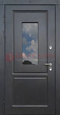 Чёрная металлическая дверь со стеклом ДС-77 в Луховицах